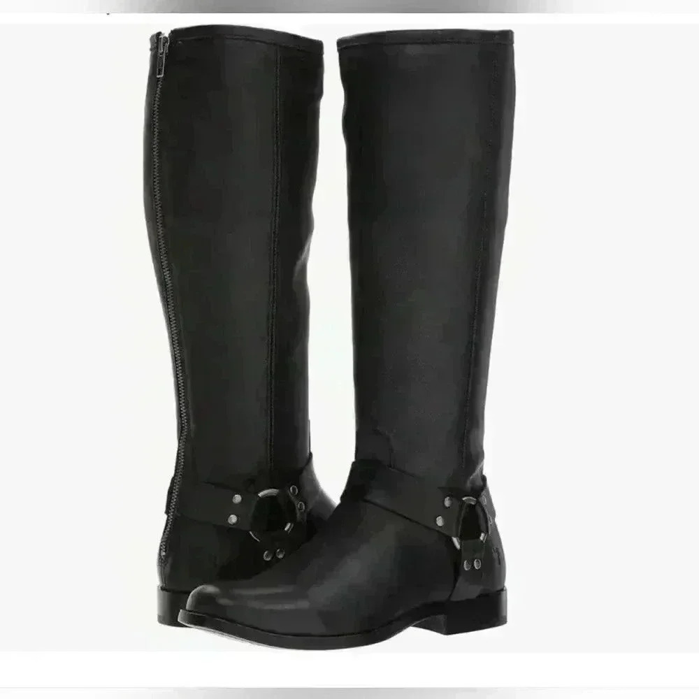 Frye Womens Philip Harness Tall Leather Calf Boot Black Size 5.5